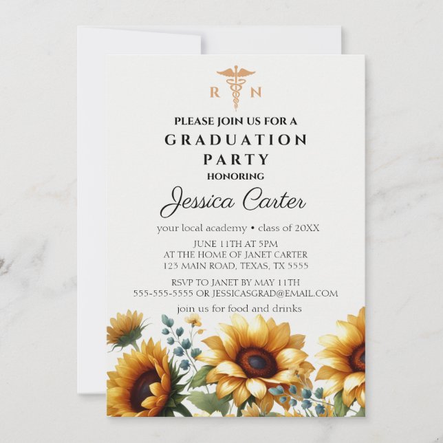 Floral Graduation Nurse Sunflowers Typography   Invitation (Front)