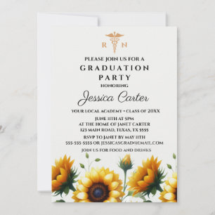 Floral Graduation Nurse Sunflowers Typography   Invitation
