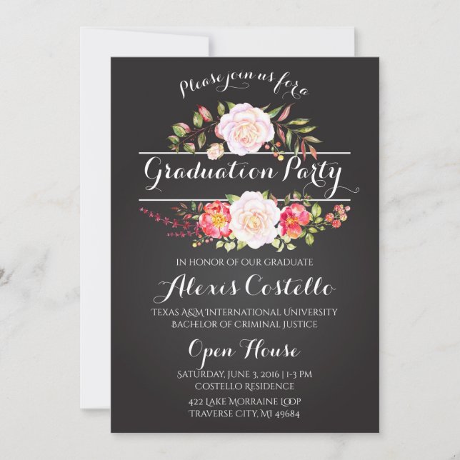 Floral Graduation Party Watercolor Boho Card (Front)
