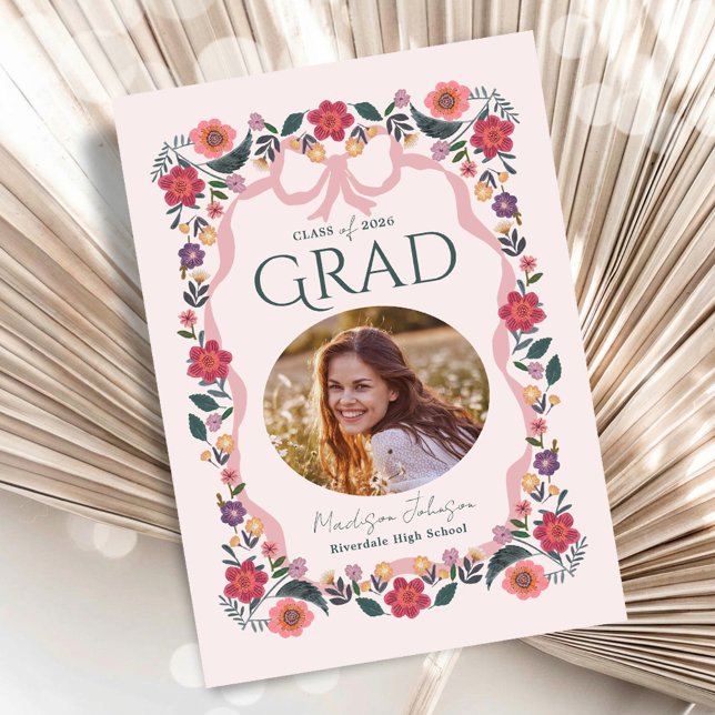 Floral Graduation Photo Elegant Grad Invitation (Floral Graduation Photo Elegant Grad Invitation)