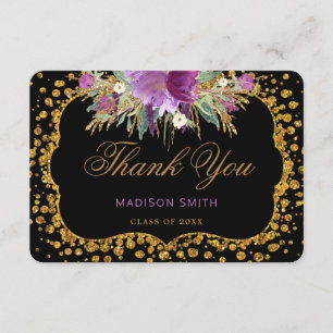 Floral Graduation Thank You Gold Glitter Confetti Announcement