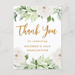 Floral Graduation Thank You Script White Postcard