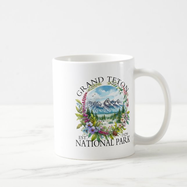 Floral Grand Teton National Park Hiking Camping Ou Coffee Mug (Right)