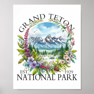 Floral Grand Teton National Park Hiking Camping Ou Poster