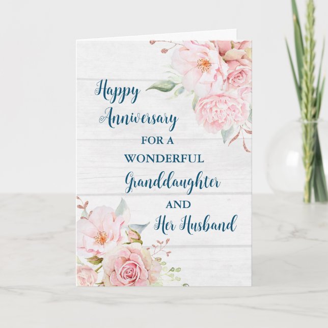 Floral Granddaughter and her Husband Anniversary Card (Front)