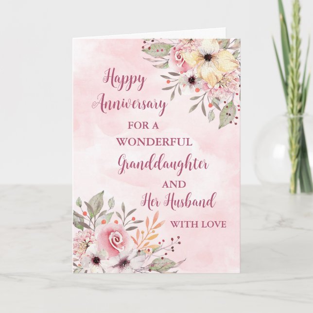 Floral Granddaughter and her Husband Anniversary Card (Front)