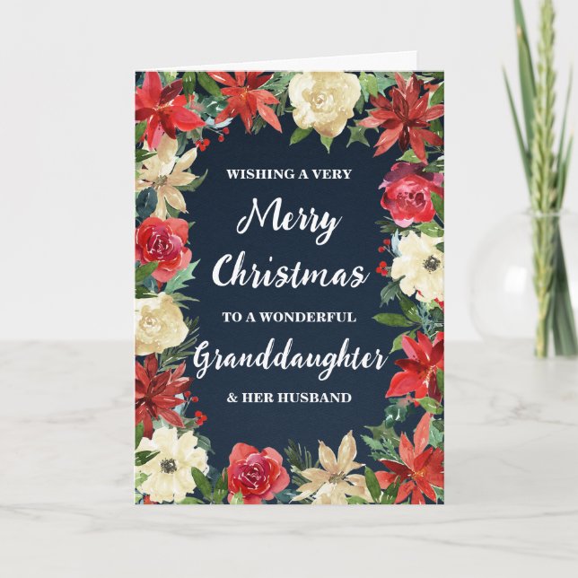 Floral Granddaughter & Her Husband Merry Christmas Card (Front)