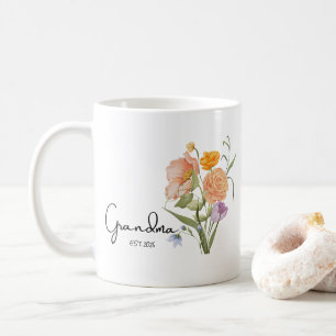 Floral Grandma Est 2025, Baby Announcement Gifts  Coffee Mug
