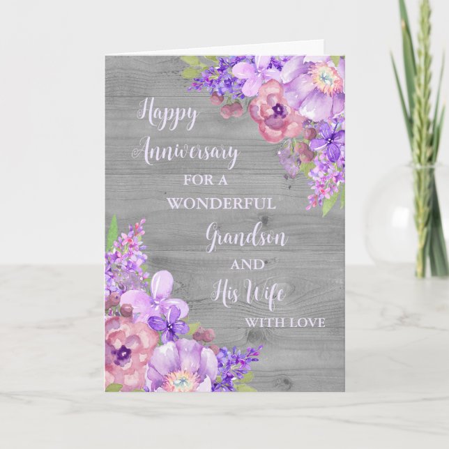 Floral Grandson and His Wife Anniversary Card (Front)