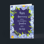Floral Grandson and His Wife Anniversary Card<br><div class="desc">Happy wedding anniversary card for grandson and his wife with beautiful vintage blue watercolor flowers,  and sentimental verse.</div>