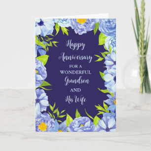 Floral Grandson and His Wife Anniversary Card