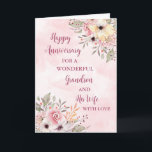 Floral Grandson and his Wife Wedding Anniversary Card<br><div class="desc">Happy wedding anniversary card for grandson and his wife with beautiful watercolor vintage flowers and sentimental verse.</div>