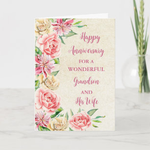 Floral Grandson & his Wife Anniversary Card