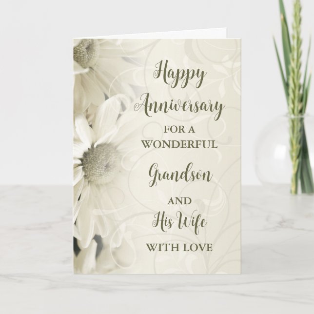 Floral Grandson & Wife Anniversary Card (Front)
