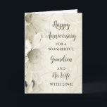 Floral Grandson & Wife Anniversary Card<br><div class="desc">Happy wedding anniversary card for grandson and wife with beautiful white vintage flowers pattern and sentimental verse.</div>