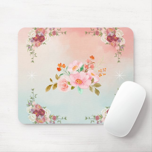 Floral Graphic Art, Flourishing Flowers Mouse Mat (With Mouse)