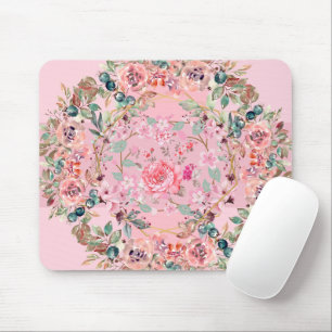 Floral Graphic Art, Pink Floral Wreath Mouse Mat