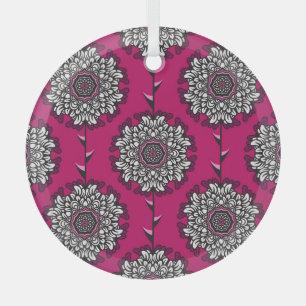 Floral Graphic Flowers Pink Seamless Glass Tree Decoration