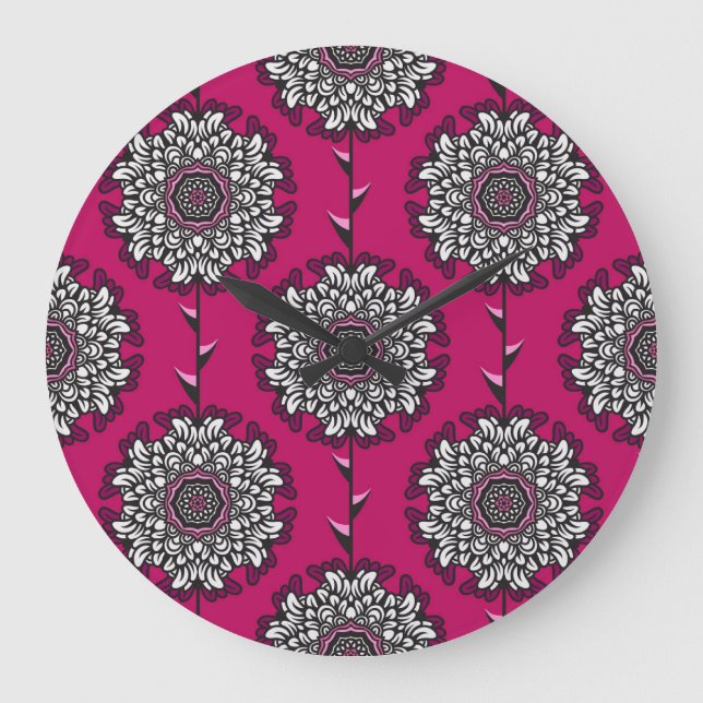Floral Graphic Flowers Pink Seamless Large Clock (Front)