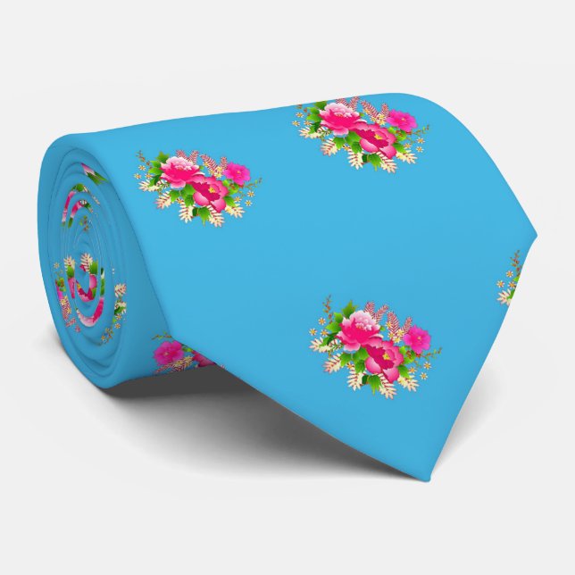 Floral Graphic Pattern Tie (Rolled)