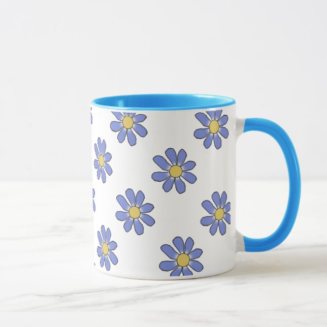 Floral Graphical Romantic Blue Yellow Mug (Right)