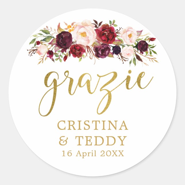 Floral Grazie Monogram Wedding Favor Sticker (Front)
