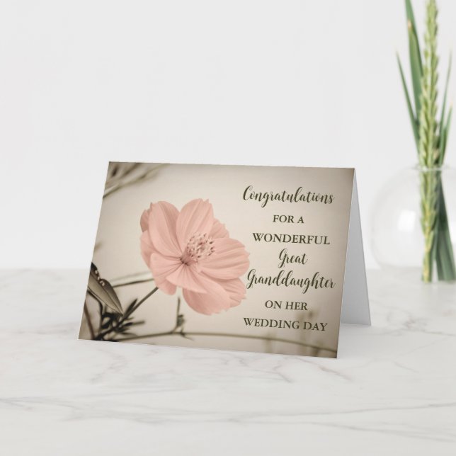 Floral Great Granddaughter Wedding Day Card (Front)