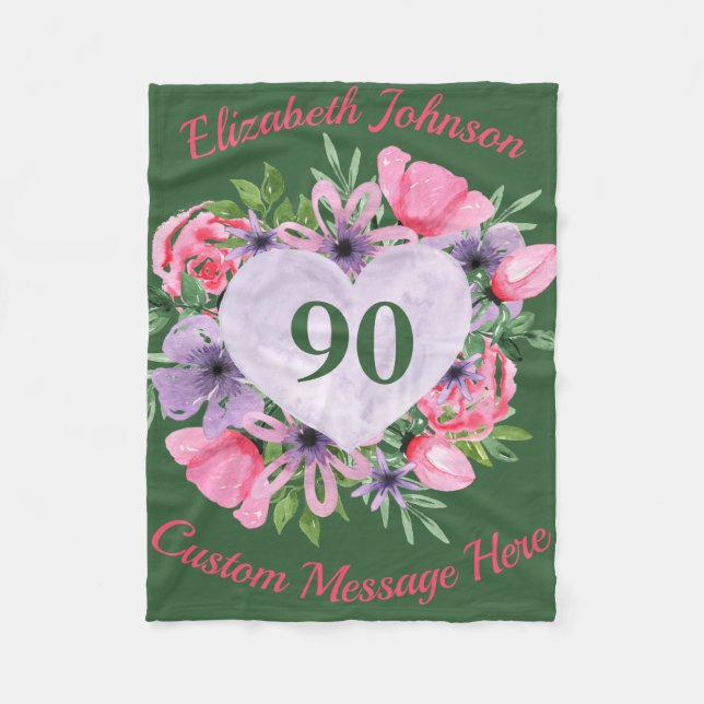 Floral Green 90th Birthday Blanket for Women (Front)