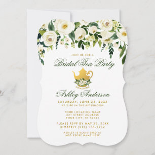 Floral Green and Gold Bridal Tea Party Invite