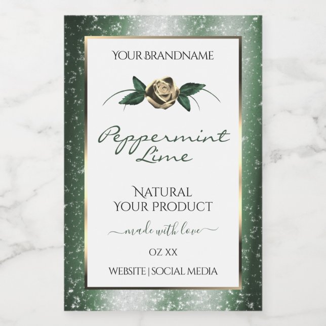Floral Green and Gold Frame White Product Labels (Single Label)