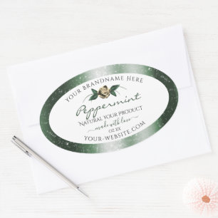 Floral Green and Gold Frame White Product Labels