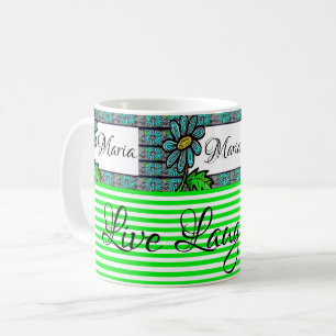 Floral Green and White Stripe Mug