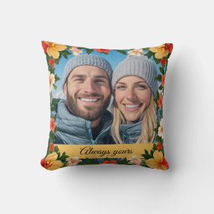 Floral Green and Yellow Engagement Photo Boyfriend Cushion