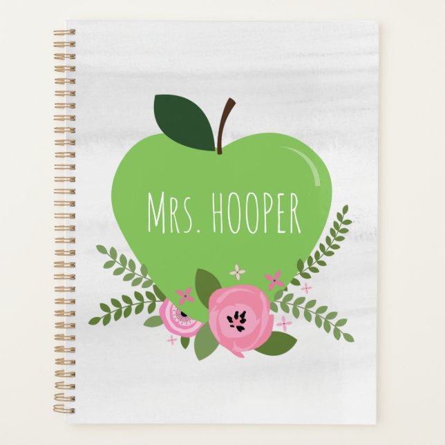Floral Green Apple Teacher Watercolor Planner (Front)