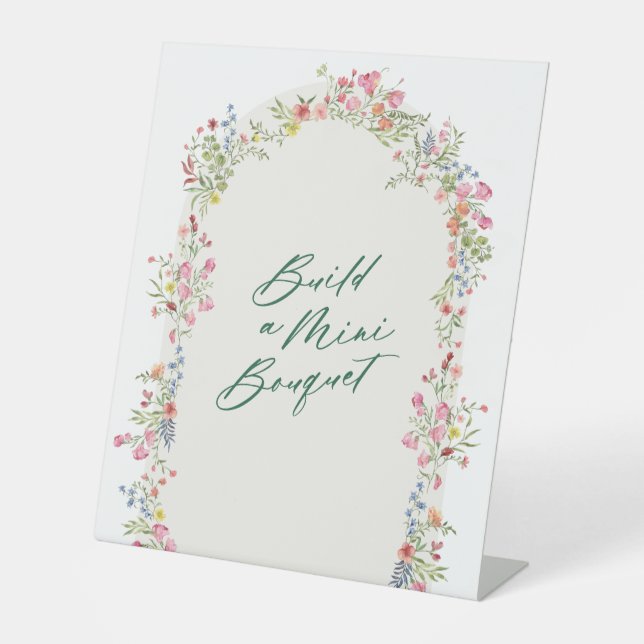 floral green arch build a bouquet wedding pedestal sign (Front)