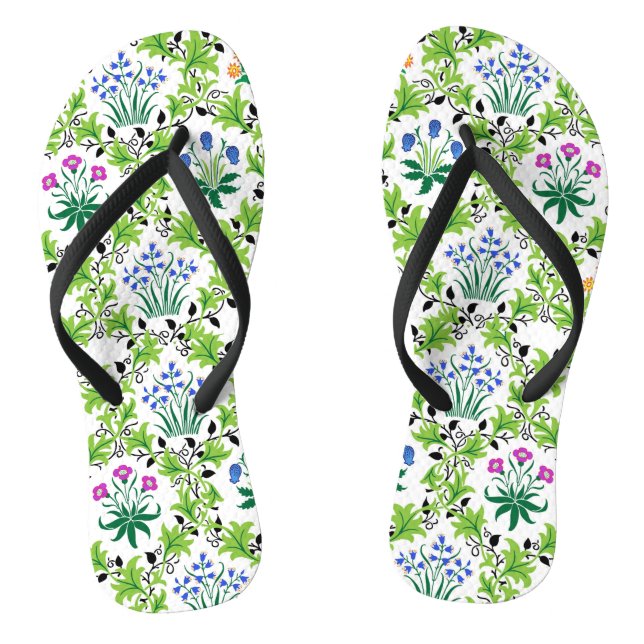 Floral Green Background Pattern-15232 Flip Flops (Footbed)
