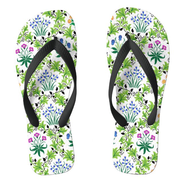 Floral Green Background Pattern-15232 Flip Flops (Footbed)