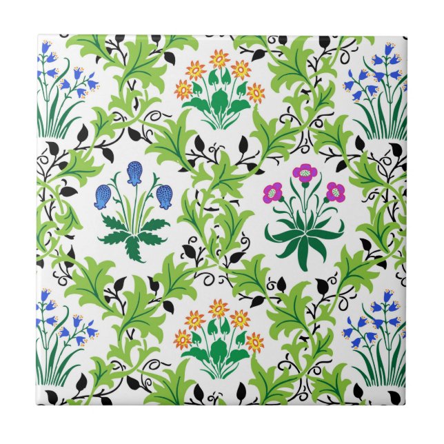Floral Green Background Pattern-15232 Tile (Front)