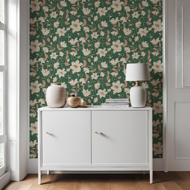 Floral Green Beige Lily Botanical Pattern   Wallpaper (Creator Uploaded)
