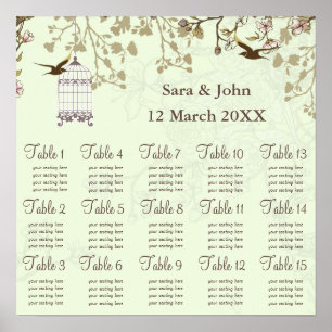 floral green bird cage, love birds  Seating Chart