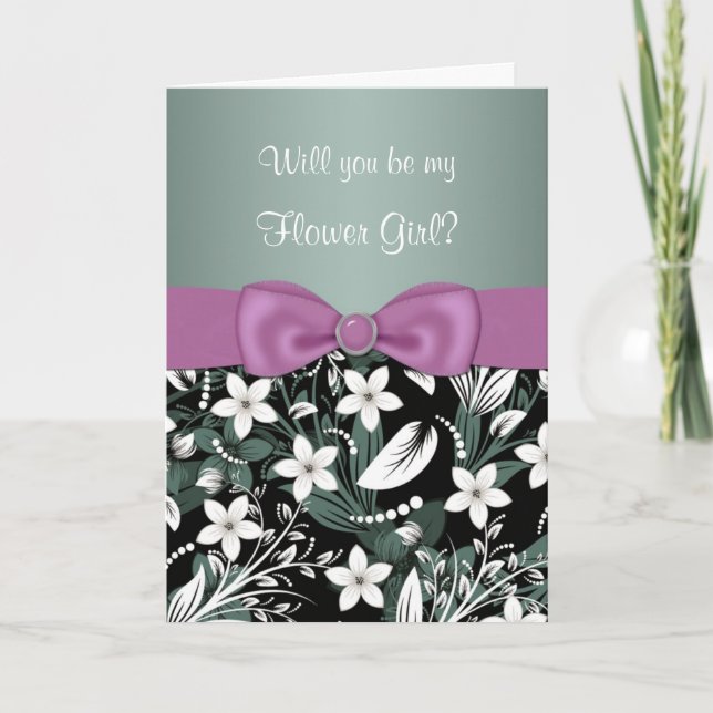 Floral green blue pink Flower Girl Invitation (Front)