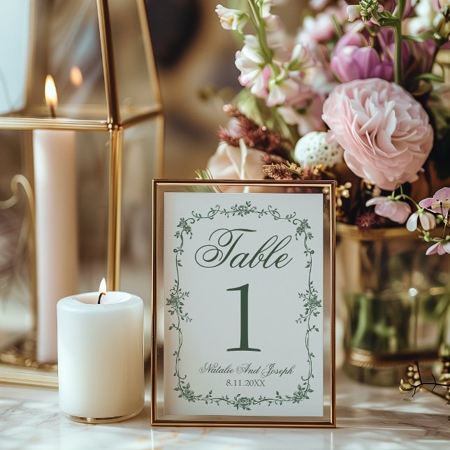 Floral Green Botanical Wedding Table Number (Creator Uploaded)