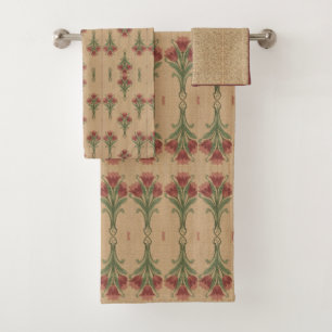 Floral Green Burgundy Vintage Pattern Mix Bath Towel Set