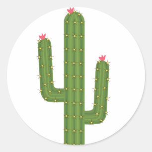 Floral Green Cactus Pink Flowers Sticker / Seal