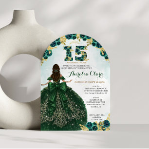 Floral Green Dress Coquette Quinceanera Arch Invitation