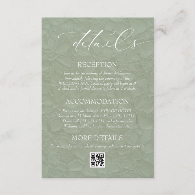 Floral Green Elegant Wedding QR Details Enclosure Card (Front)
