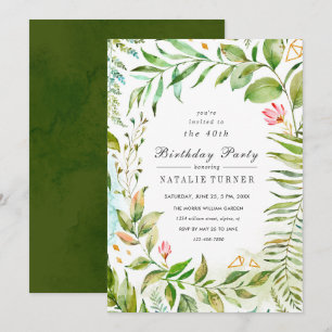Floral Green Foliage Birthday Party Invitation