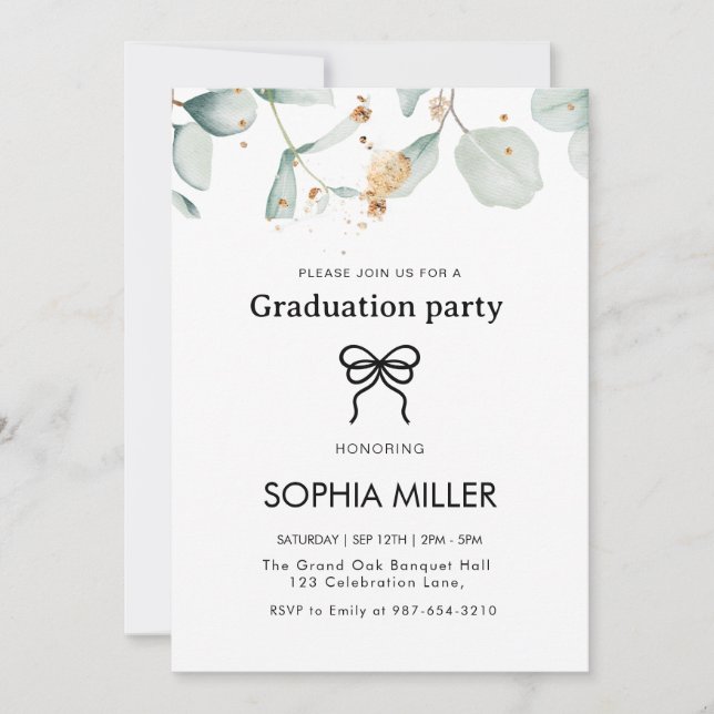 Floral Green Foliage Graduation Party  Invitation (Front)