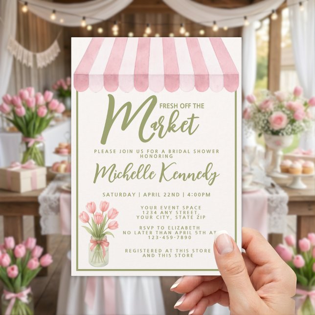Floral Green Fresh Off The Market Bridal Shower  Invitation (Creator Uploaded)
