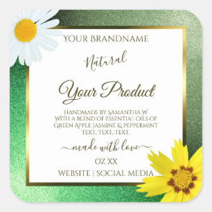 Floral Green Glitter White and Gold Product Labels